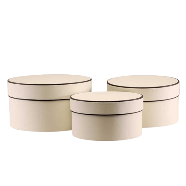 Cream Round Hat Boxes With Brown Trim 3 Pack