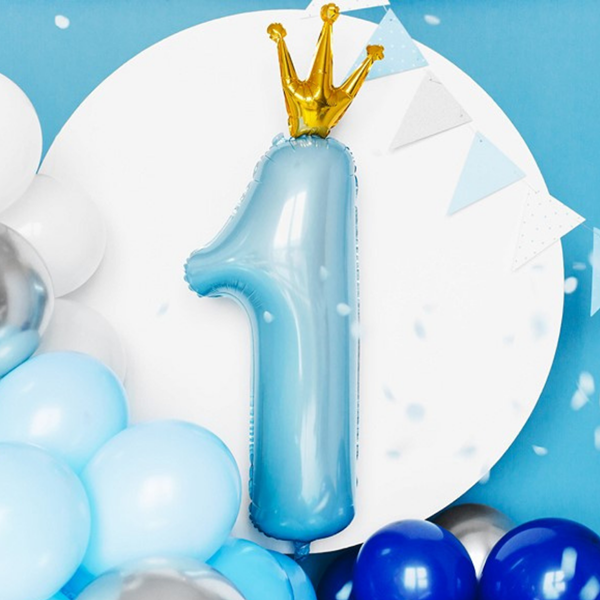 Blue Number 1 Crown 35" Foil Balloon