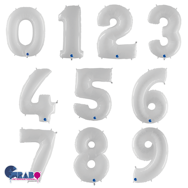 Grabo White 40" Shiny Number Balloons 0 - 9