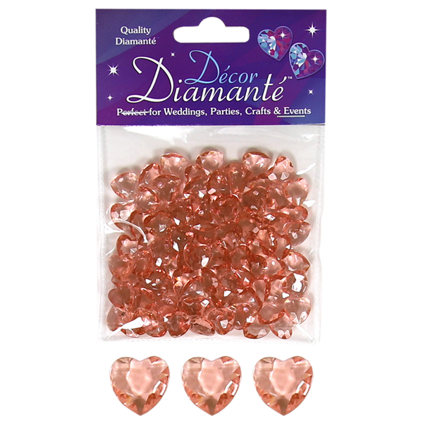 Rose Gold 12mm Decor Heart Diamantes 28g