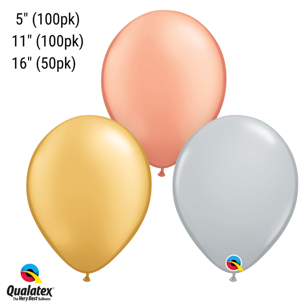Gold, Silver & Rose Gold Qualatex Latex Balloons