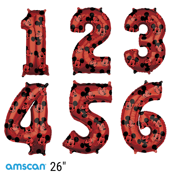 Red Mickey Mouse 26" Foil Number Balloons
