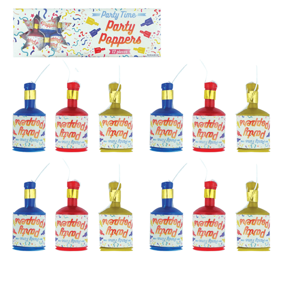 Mixed Colour Party Poppers 12pk