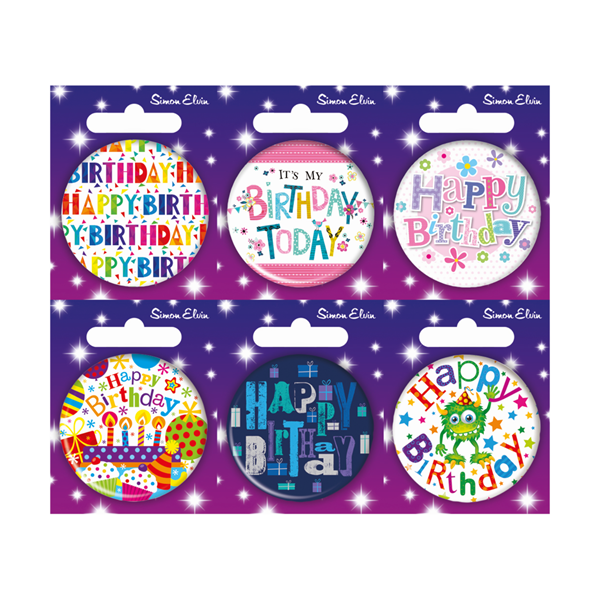 Happy Birthday Mix Small Badges 55mm 6pk