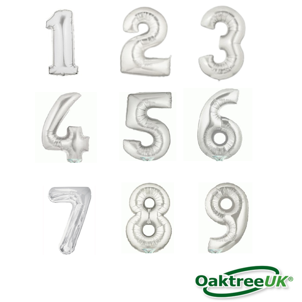 Oaktree Silver 7" Foil Air Fill Number Balloons