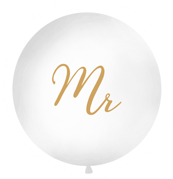Giant 1M (3.3ft) White Wedding Mr Gold Script Latex Balloon