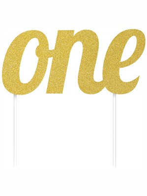 Gold Glitter First Birthday One Cake Topper