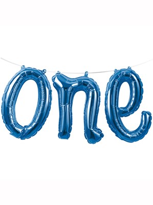 First Birthday One Foil Balloon Banner 12" - Blue