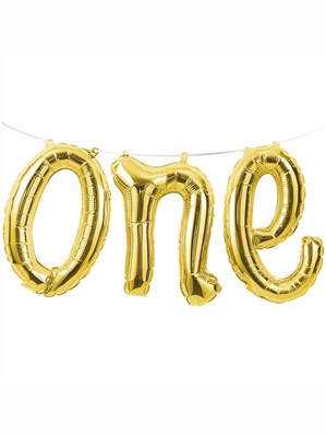 First Birthday One Foil Balloon Banner 12" - Gold