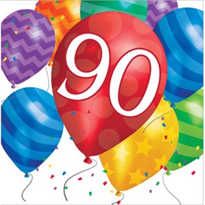 90th Birthday Balloon Blast Luncheon Napkins 16pk