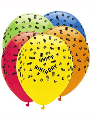 Block Party Happy Birthday 12" Latex Balloons 6pk