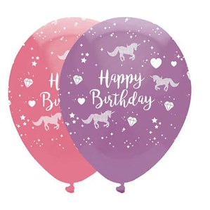 Unicorn Happy Birthday Latex Balloons 6pk