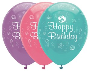 Mermaid Happy Birthday Latex Balloons 6pk