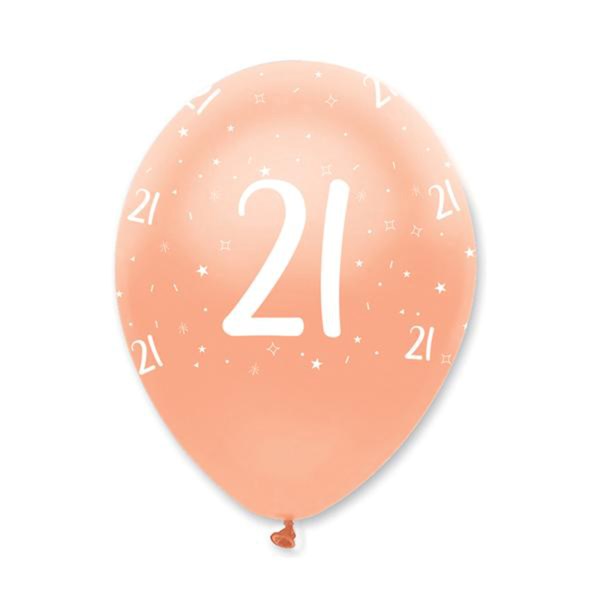 Rose Gold Age 21 Birthday 12" Latex Balloons 6pk