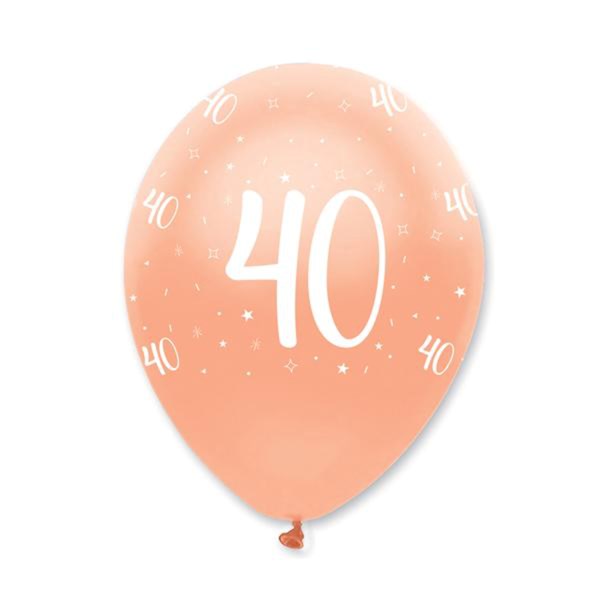 Rose Gold Age 40 Birthday 12" Latex Balloons 6pk