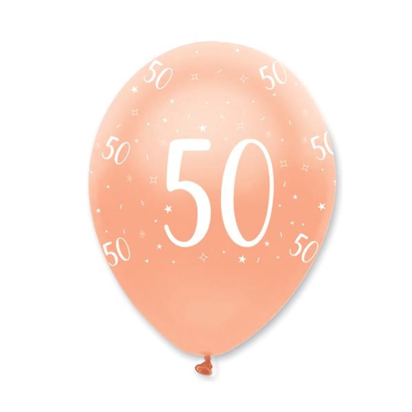 Rose Gold Age 50 Birthday 12" Latex Balloons 6pk