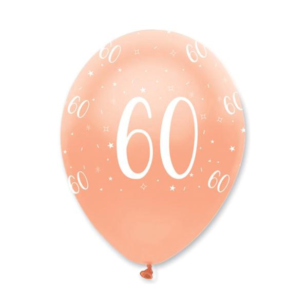 Rose Gold Age 60 Birthday 12" Latex Balloons 6pk