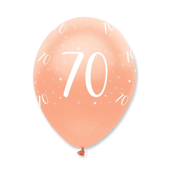 Rose Gold Age 70 Birthday 12" Latex Balloons 6pk