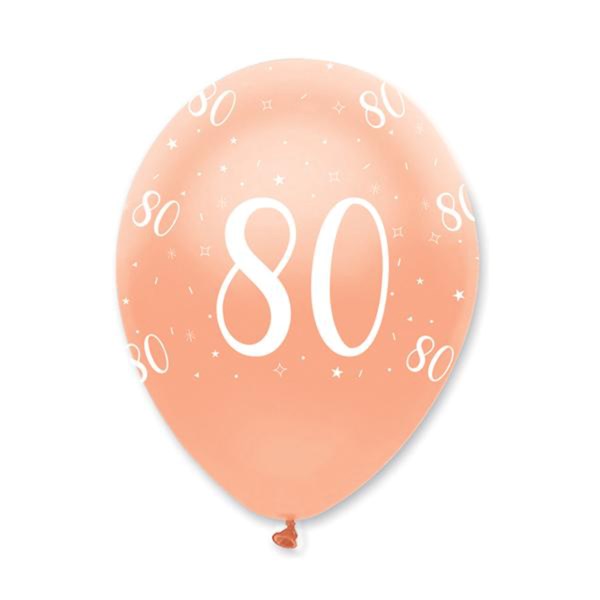 Rose Gold Age 80 Birthday 12" Latex Balloons 6pk