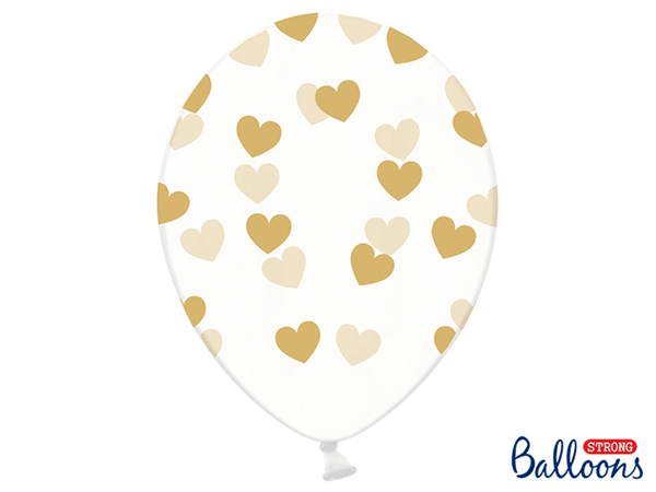 Crystal Clear 12" Latex With Gold Hearts 6pk