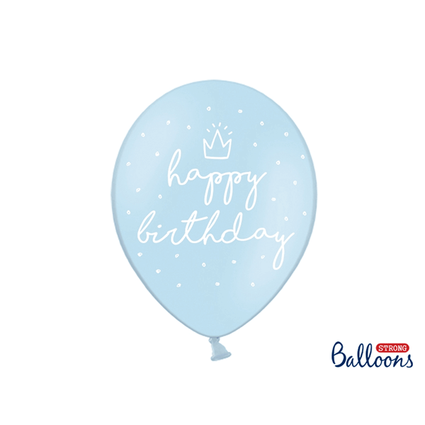 Happy Birthday Pastel Blue 12" Latex Balloons 6pk