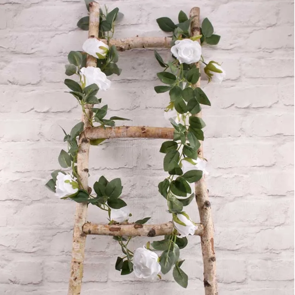 White Rose And Leaves Garland 175cm