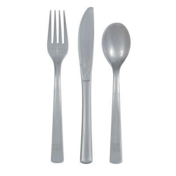 Unique Party Silver Reusable Plastic Cutlery 18pk
