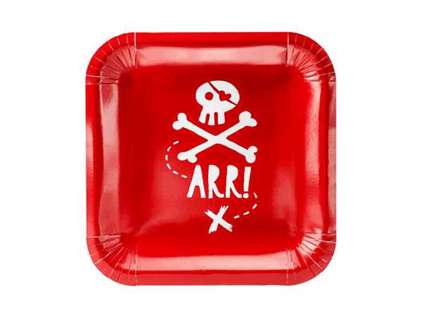 Pirate Party Red 20cm Square Paper Plates 6pk