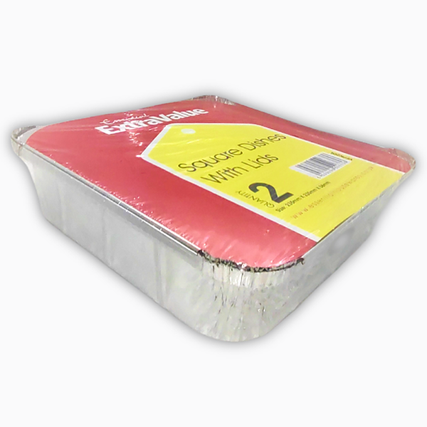 Square Foil Dish With Lid 2pk