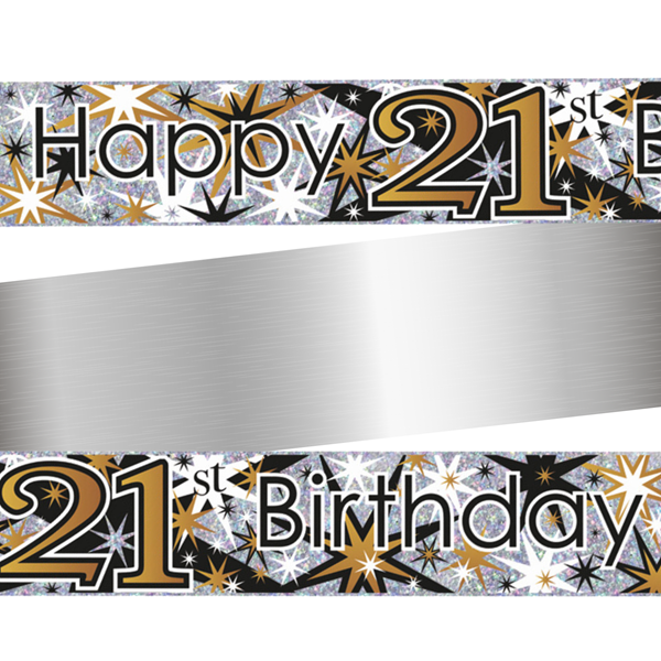 Happy 21st Birthday Gold and Black Holographic Foil Banner 9ft