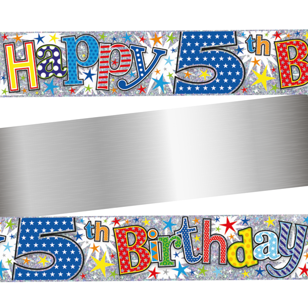 Age 5 Happy Birthday Colourful Holographic Foil Banner 9ft