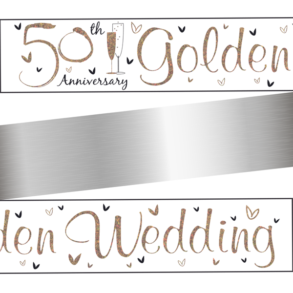 Golden Wedding Anniversary Holographic Foil Banner 9ft