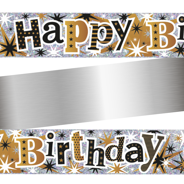 NEW Happy Birthday Gold and Black Holographic Foil Banner 9ft