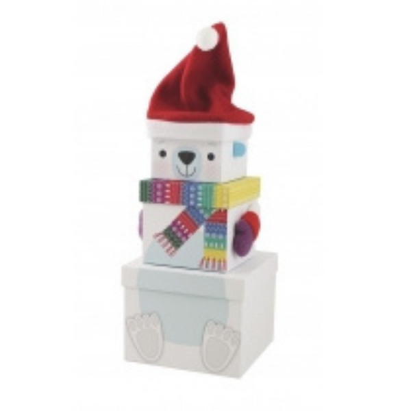 Christmas Polar Bear Plush Stacker Gift Box Set 3pce