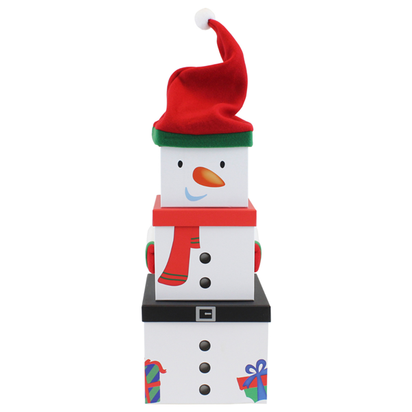 Christmas Snowman XL Plush Stacker Gift Boxes 3pce