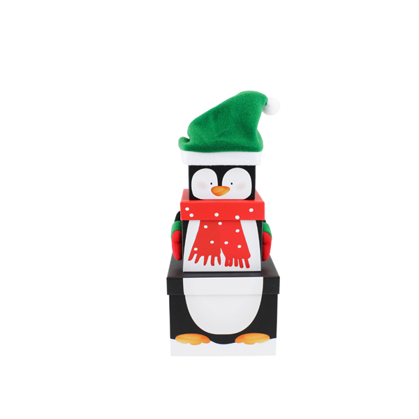 Christmas Penguin Plush Stacker Gift Boxes 3pce