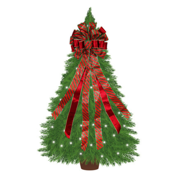 Luxury Green & Red Stripe Bow Christmas Tree Topper Decoration