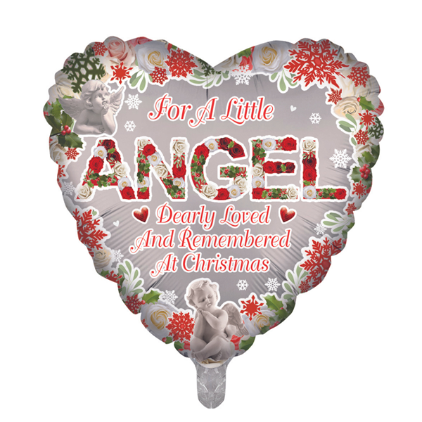 Christmas Little Angel Remembrance 18" Heart Foil Balloon