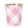 Pink Gingham 9oz Paper Cups 8pk