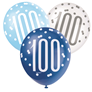 Blue & White Glitz 100th Birthday Latex Balloons 6pk