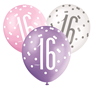 Pink, Purple, White Glitz 16th Birthday Latex Balloons 6pk