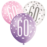 Pink, Purple, White Glitz 60th Birthday Latex Balloons 6pk