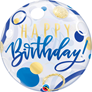 Happy Birthday Blue & Gold Dots 22" Bubble Balloon