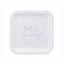 Iridescent Foil Stamped Let's Party 9" Square Paper Plates 10pk